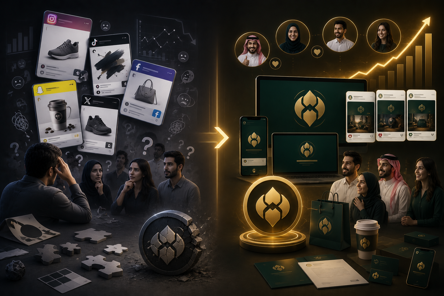 شركة تصميم الهوية البصرية والبراندينج في السعودية. نُصمم شعارات احترافية، هويات تجارية متكاملة، وملفات شركات تعريفية تمنح علامتك حضوراً يسبق منافسيك.